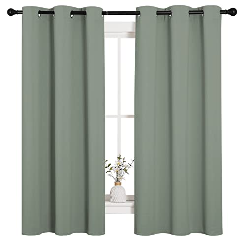 NICETOWN Sage Green Blackout Curtains for Nursery 42" w x 63" L 2 Panels | Nursery Essential Thermal Insulated Solid Grommet Top Short Drapes for Son's Room, Light Blocking Room Darkening Decor