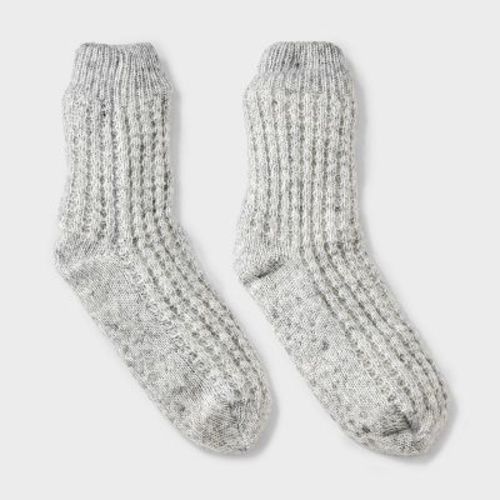 Women's Waffle Sweater Knit Reading Crew Socks with Faux Shearling Lining and Grippers Auden™One Size