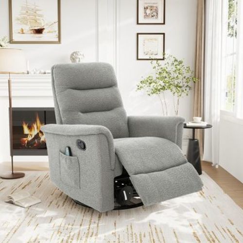270° Swivel Recliner Massage Sofa Nursery Rocker Glider Accent Chair Leisure Lounge Chair with Adjustable Backrest & Side Pocket, Gray - ModernLuxe