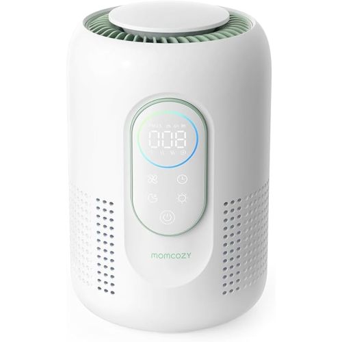 Momcozy Nursery Air Purifier, 4-Filter System with H13 HEPA & Carbon, Real-Time PM2.5 Air Quality Monitor & Display with 3-Color Status, Baby Air Purifier with 21 dB Sleep Mode, Dimmable Night Light