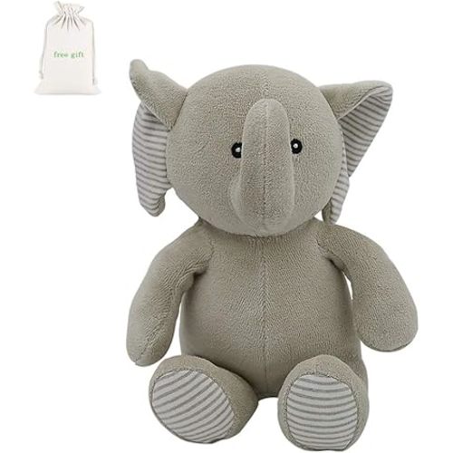 Organic Cotton Elephant Stuffed Animals Soft Plush Toy for Baby Girls Boys,7.9" Soft Small Stuffed Elephant Huggable Gifts for Birthday (Gray)