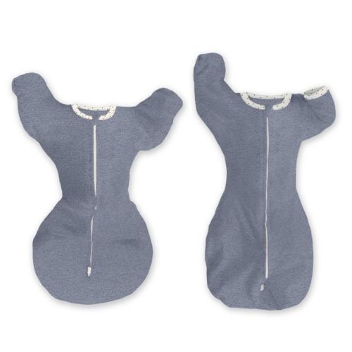 SwaddleDesigns Baby Transitional Swaddle Sack, Arms Up Elbow Length Sleeve Wearable Blanket - Heathered Denim 3-6m