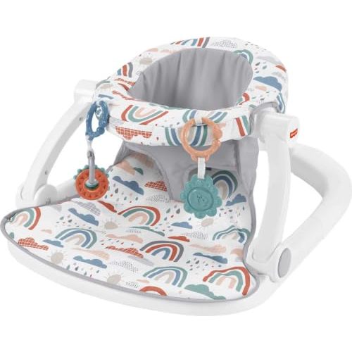 Fisher-Price Portable Baby Chair Sit-Me-Up Floor Seat with Developmental Toys & Machine Washable Seat Pad, Rainbow Showers
