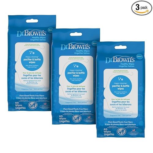 Dr. Brown's Bottle and Pacifier Healthy Wipes, Naturally Cleaning for Bottles and Baby Items, 40 Count, 3 Pack