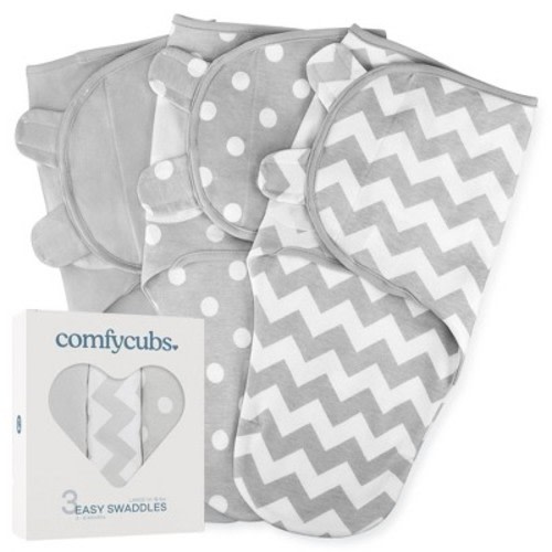 Swaddle Blankets for Baby Girl & Boy 3 Pack Sleep Sack Velcro by Comfy Cubs, Large 3-6 Months, Gray