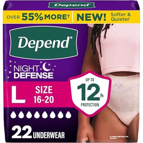 Depend Night Defense Adult Diapers for Women, Large, 22 Count