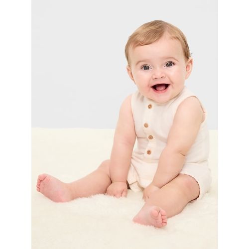 Sleeveless Double-Weave Henley One-Piece Romper for Baby