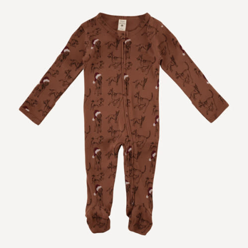 long sleeve two way zipper footie | santa mutts | organic cotton flat – kate quinn