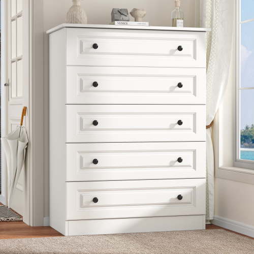 NEGYLIM 5 Drawer Dresser Tall, Modern White Chest of Drawers with Anti-Tip, Large Storage for Bedroom, Hallway, Entryway, (White)