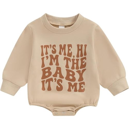 Newborn Baby Boy Girl Fall Clothes Funny Letter Print Sweatshirt Romper Oversized Infant Long Sleeve Bodysuit