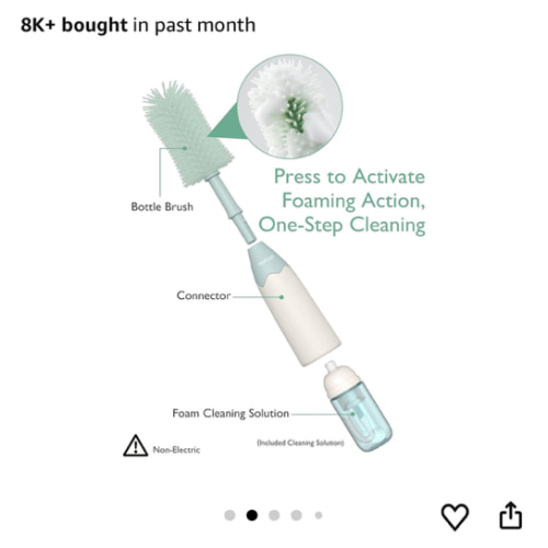 Momcozy Bottle Brush Kit, Innovative Push-Press Design for Better Cleaning - Baby Bottle Cleaner Brush for Baby Bottle, Breast Pumps, Nipples, and More - Can Generate Foam for Better Cleaning, Green