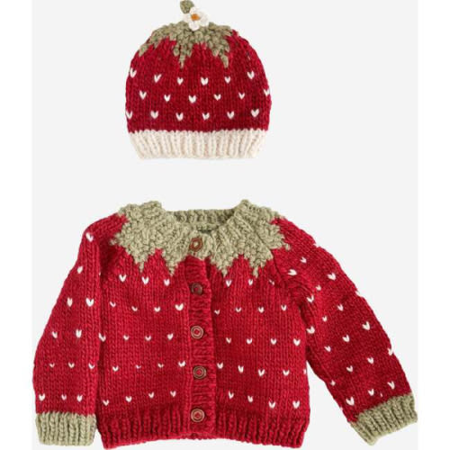 Strawberry Cardigan and Hat Set, Red - The Blueberry Hill Hats & Mittens | Maisonette