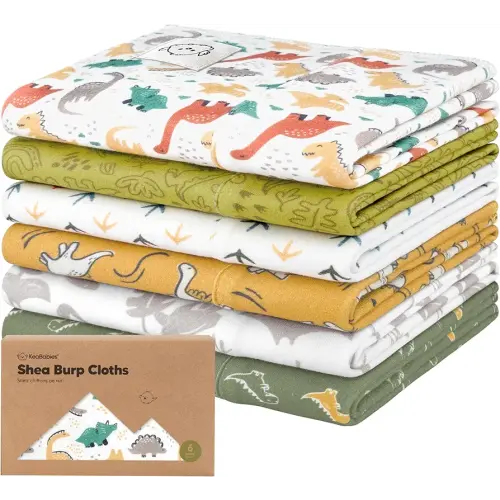 Organic Burp Cloths Baby Boy, Girl - 6-Pack Large Cotton Burping Cloths for Babies, Spit Up Rags, Super Absorbent, Ultra Soft Newborn Rag, Gender Neutral, Machine Washable, Durable (Mesozoic)