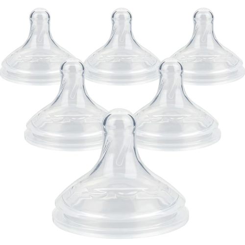 Silicone Nipple for Dr.Brown's Wide-Nick Baby Bottle & Glass Bottles,Level 1 Nipple, Slow Flow, 1m+, 6 Count