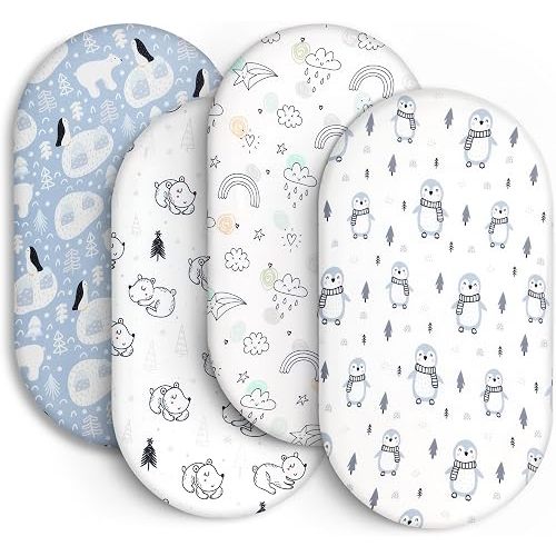 Baby Bassinet Sheets for Baby Boy Girls,4-Pack Fitted Bassinet Sheets Set Compatible with Halo Bassinest Swivel Sleeper,Baby Delight,Angelbliss,32"X16" (Arctic Circle)