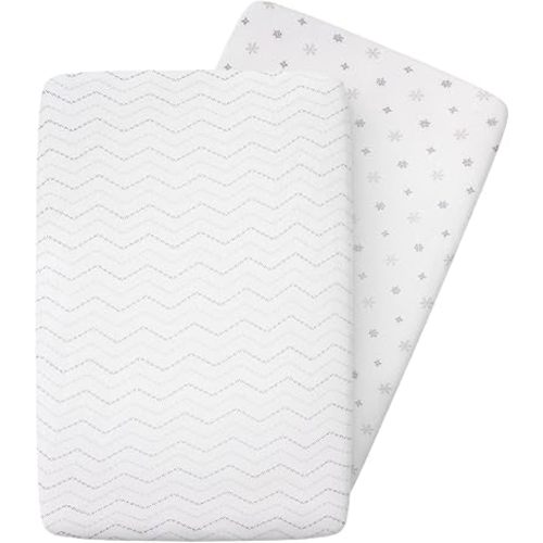 100% Organic Cotton Bassinet Sheets for Guava Lotus Bassinet, 2 Pack – Breathable Soft Fitted Bassinet Sheets for Baby & Newborn, Unisex (Grey and White)
