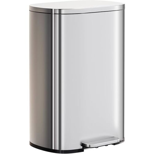 PayLessHere Trash Can with Lid, 13 Gallon (50L) Stainless Steel Kitchen & Office Recycling Bin with Foot Pedal Soft Close & Inner Bucket