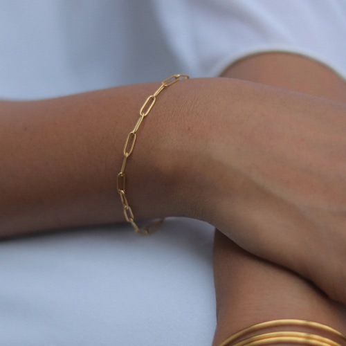 18K Gold-Filled Paperclip Bracelet | Non-Tarnish Gold Bracelet | Paper Link Chain Bracelet | Dainty Gold Bracelet | Rectangle Link Bracelet