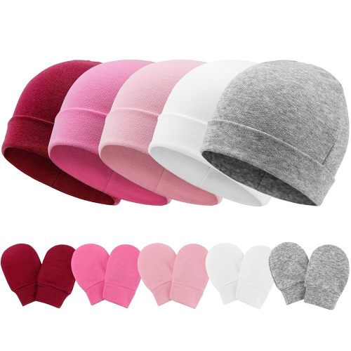 Newborn Baby Hats and Mittens Set Infant Beanie Cap Toddler Gloves Newborn Hospital Hats for Baby Boys Girls Kid 0-6 Months