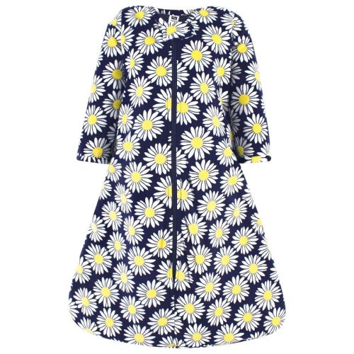 Hudson Baby Infant Girl Long Sleeve Plush Faux Fur Sleeping Bag, Wearable Blanket, Navy Daisy, 6-12 Months