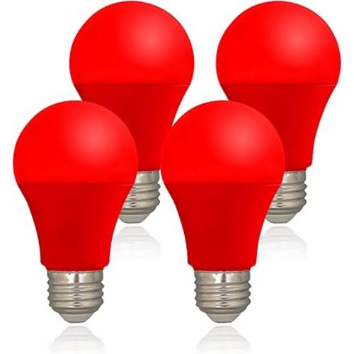 LED Red Color Light Bulb - A19 E26 Base Red Bulbs, 9W (60W Equivalent) Color Light Bulbs, LED Bulb Suitable for Outdoor, Indoor, Bedroom, Party Decoration, Porch, Christmas, 4 Pack