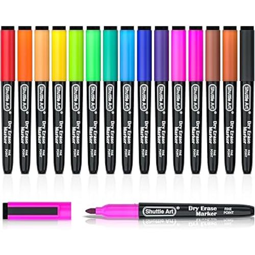 Shuttle Art Dry Erase Markers, 15 Colors Magnetic Whiteboard Markers, Fine Point, Perfect For Writing on Whiteboards, Dry-Erase Boards,Mirrors for School Office Home