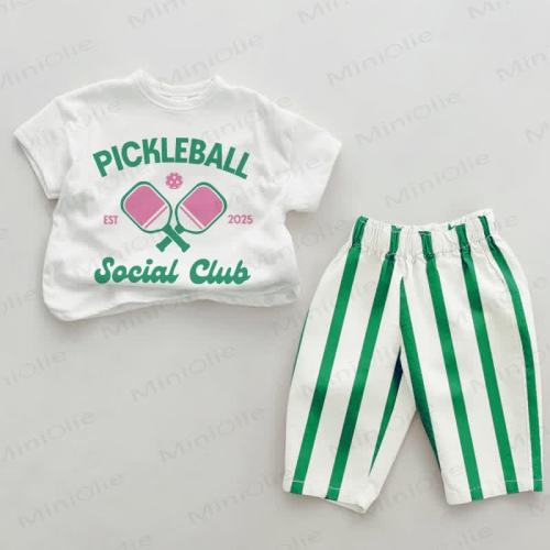 PICKLEBALL SOCIAL CLUB Baby Green Vertical Striped 2-piece Set