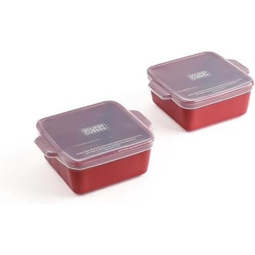 Souper Cubes Ceramic Baking Dishes 2.0-5" x 5" Baking Dishes with Silicone Lids, Individual Baking Dishes for Oven, Microwave, Oven and Air Fryer Safe, USA Made, Set of 2 - Cranberry