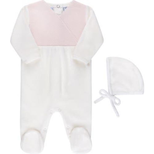 Faux Wrap Cotton Blend Velour Footie & Hat Set, 6-9M