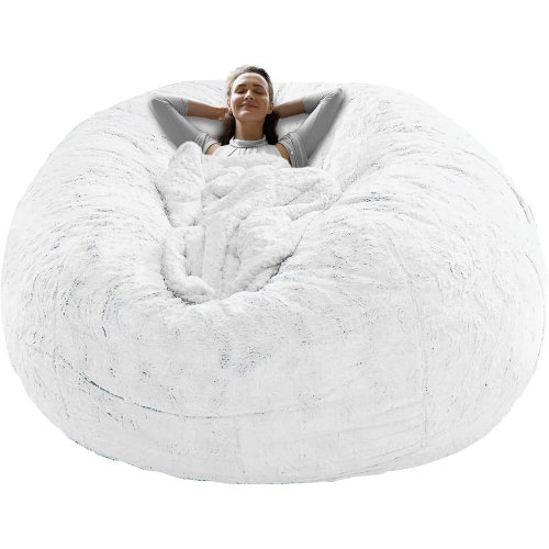 6 Ft Round Bean Bag Chair Cover – Soft Fluffy Velvet Sofa Bed Cover With Elastic & Zipper, Washable Lazy Sofa Cushion For Living Room & Bedroom, Snow Blue | Wayfair