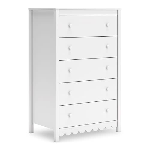 Signature Design by Ashley Hallityn Coastal 5 Drawer Chest with Safety Stop for Bedroom, White