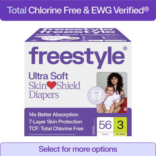 Freestyle Total Chlorine Free 14x Better Absorption Hypoallergenic EWG Verified® Baby Diapers, Size 3 (14-24 lbs), 56 Count