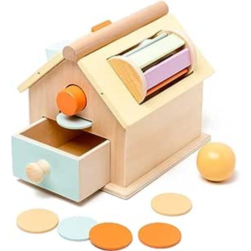 Amazon.com: JOCY Wooden Montessori Toys for Babies 6-12 Months, Wooden Toys for Babies, Rainbow Spinning Drum, Ball Coin Drop Toy House, Shape Sorter for 1 Year Toddlers : Toys & Games