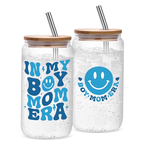 JOSTTER Boy Mom Gifts, Mom Birthday Christmas Gifts from Son, First Mothers Day, Pregnant New Mama, Mommy To Be, Baby Shower - 16 Oz Women Cup Can Glass