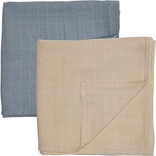 Swaddle - 100% Organic Cotton - Muslin Swaddle Blankets for Newborn, 47" x 47" 2-Pack (Fog/Tradewinds)
