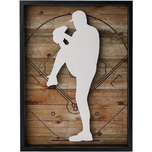 NIKKY HOME Baseball Decor Framed Wall Art Wooden Baseball Pitcher Poster Hanging Vintage Rustic Retro Funny Sport Room Decor Accessories Unique Birthday Gifts for Teen Boys Fan Men Kids, 12" x 16"