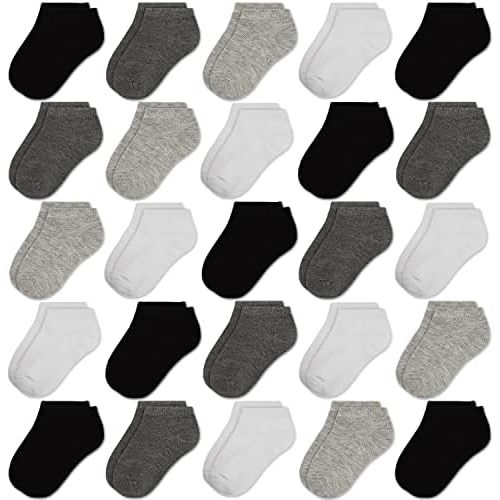 Kids Ankle Socks, Boys/Girls No Show Low Cut Socks, 25 Pairs Bulk Pack for School, Sizes 1-14 Years