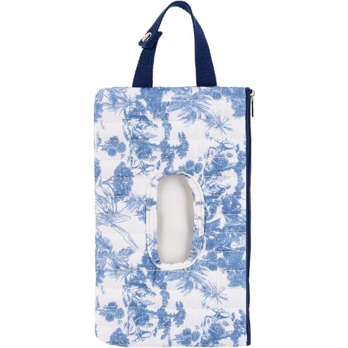 Quilted Baby Wipe Holder Floral Diaper Pouch Portable Quilted Wipes Bag for Car, Stroller (Dark Blue-2)