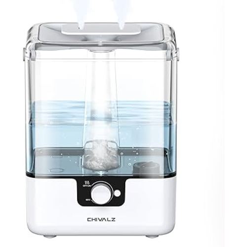 CHIVALZ Humidifiers for Bedroom, 6L Cool Mist Humidifiers for Baby Nursery, 26dB Quiet, 50H Runtime, Top Fill Humidifier for Large Room, Home, Plants, Nightlight, Oil Diffuser 1 Pack White