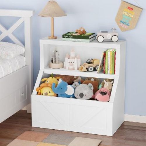 Kids Bookshelf & Toy Organizer - 2-Tier Storage Cabinet with Shelves for Playroom, Bedroom, Classroom