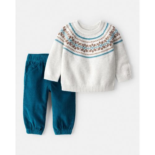 Baby Boy 2-Piece Fair Isle Sweater & Pant Set - Grey/Blue - Carter's | Carter's