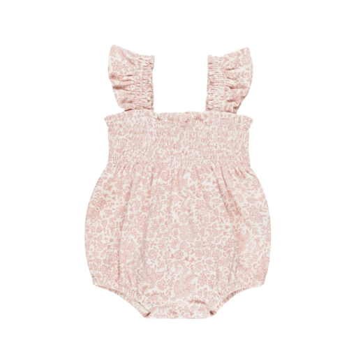 Smocked Ruffle Sleeve Romper - Pink Blossom – the eden baby