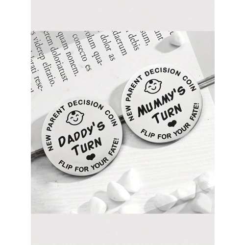 1pc/Set Stainless Steel Parent Decision Coin, Novelty Toy, Double-Sided Metal Commemorative Coin, Random Design (1 Set: 1 Mom & 1 Dad Design; 2 Sets: 1 Mom & 1 Dad Design + 1 Dad & 1 Dad Design), Gift For Valentine's Day Baby Shower Family Decorations Gif