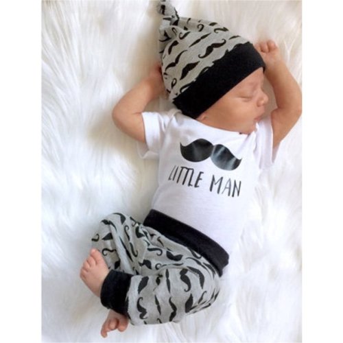 Canis Newborn Infant Baby Boy Cotton Tops Romper Pants Legging Hat Outfits Clothes Set White 1x T-shirt & Pants & Hat