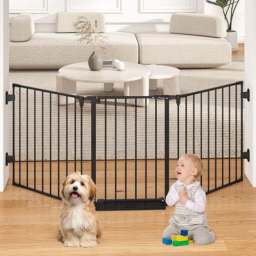 Cideny 29.4-78" Extra Wide Baby Gate, Long Dog Gates Indoor for Doorways Stairs, Essential Large Safety Gate for Child Toddler with Anti-Trip Pedal, Adjustable Pet Gate, 28" Tall 3 Metal Panels Black