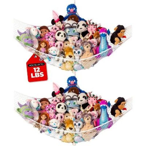Lilly's Love Standard Size 2 Pack Stuffed Animal Net Hammock, Corner Hanging Toy Storage Organizer, White