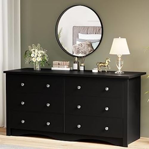 YESHOMY Black Dresser for Bedroom,6 Drawer Dressers, Storage Chest of Drawers for Hallway,Living Room, Entryway