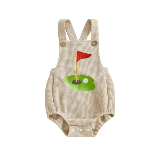 Newborn Infant Baby Boy Summer Outfits Sleeveless Strap Romper Waffle Bodysuit One Piece Golf Onesie Clothes
