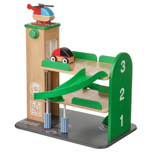 LILLABO Garage with car and helicopter - multicolor