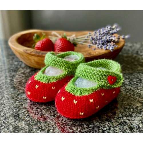 Hand Knitted Strawberry Baby Shoes: Merino Wool or Organic Cotton